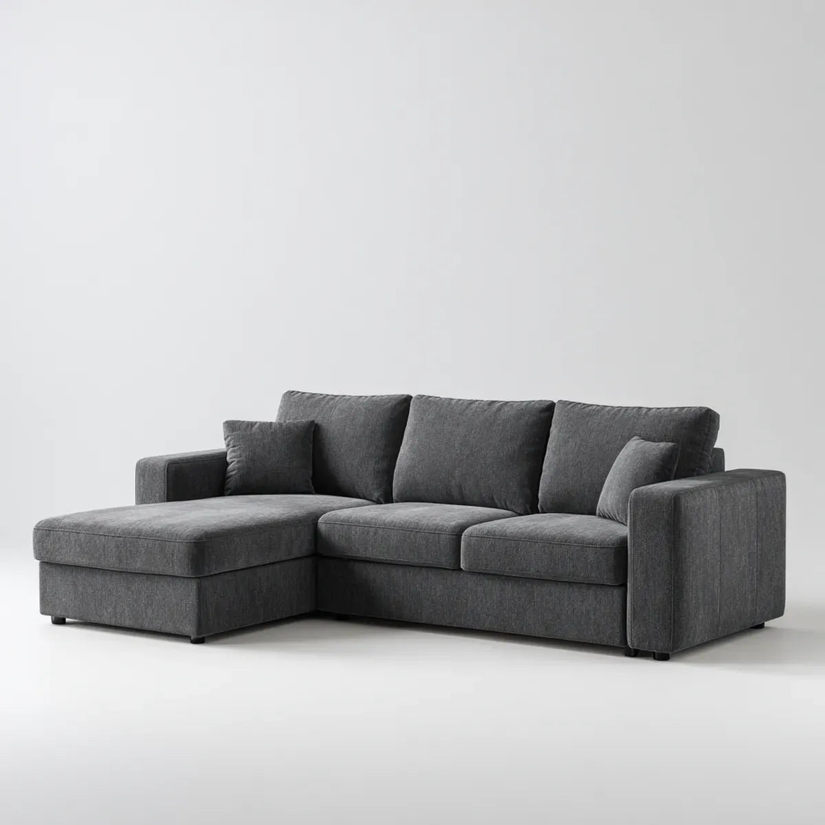 Sofa, 3 fotela narożnik sofa szary antracyt z szezlongiem lewo w kształcie poliestru 250 x 160 x 85 cm