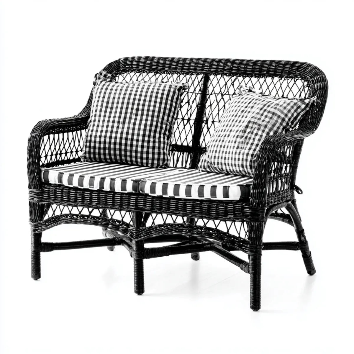 Sofa ogrodowa, Tafla ogrodowa 2 naturalne rattan czarne siedzenia z poduszek diamentowych 125 x 70 x 90 cm