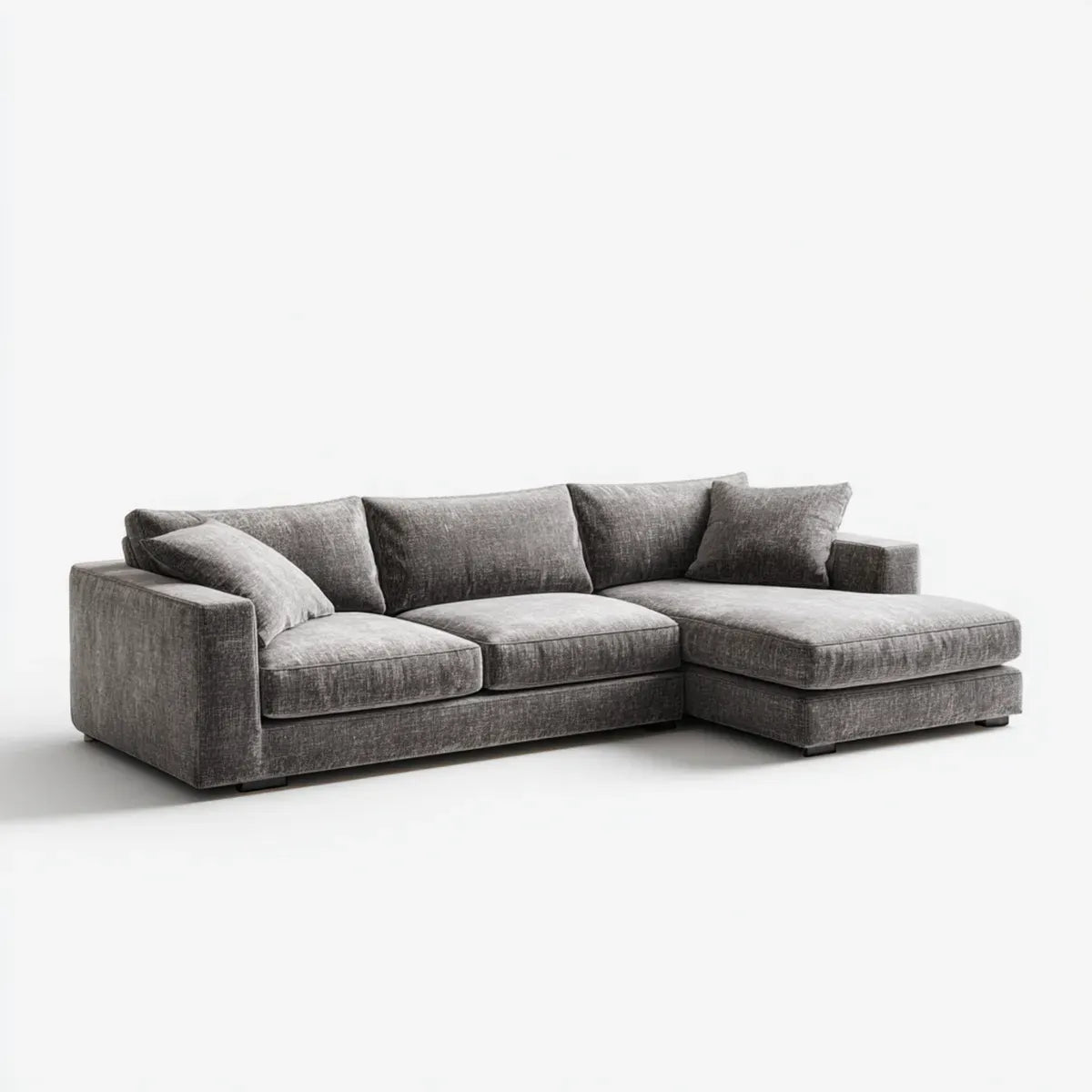 Sofa, Kanapa narożna z odtwarzaczem ciemnoszarym 280 x 170 x 85 cm poliester Chenille 3- osobowy