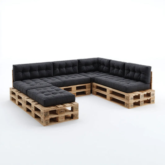 Sofa ogrodowa, Palety Sofa Lounge Zestaw czarny naturalna 320 x 240 x 80 cm Lite drewno poliestrowy kształt L
