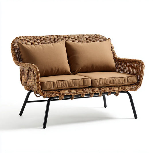Sofa ogrodowa, Taras sofa 2-osobowa naturalny brązowy 120 x 70 x 82 cm stal rattan prostokątna