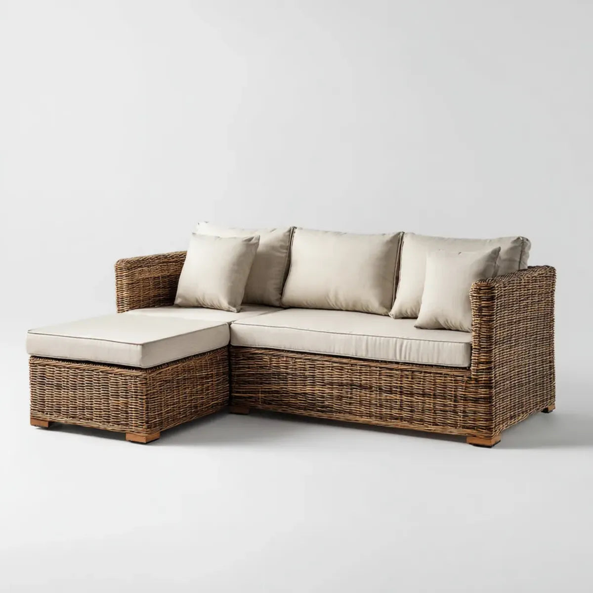 Sofa ogrodowa, Rożna sofa ogrodowa 2 kawałki syntetycznego rattan beżowy PE 210 x 150 x 82 cm