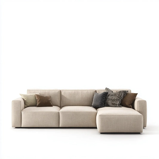 Sofa, 4 fotela beżowa sofa o prostokątnym kątniku 280 x 160 x 85 cm kształt poliestru L