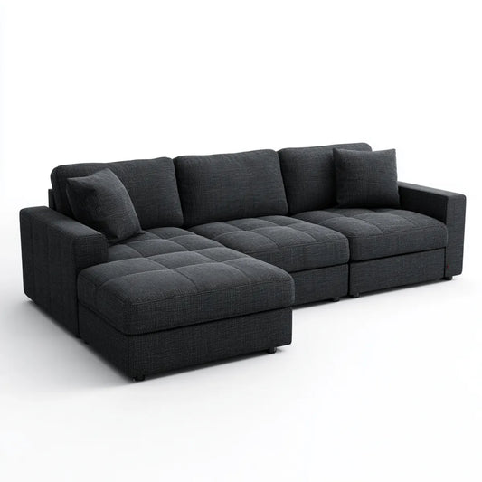Sofa, 4 fotela poliestrowa antracytowa szara sofa z lewym narożnikiem 300 x 160 x 85 cm