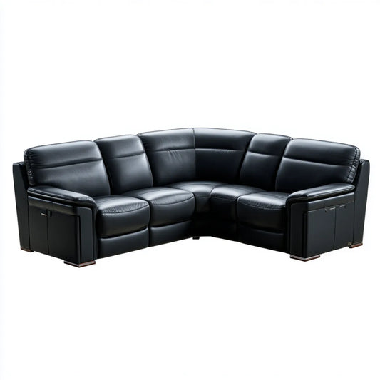 Sofa, 6 fotela czarna sofa ze skóry syntetycznej PU w 285 x 225 x 102 cm