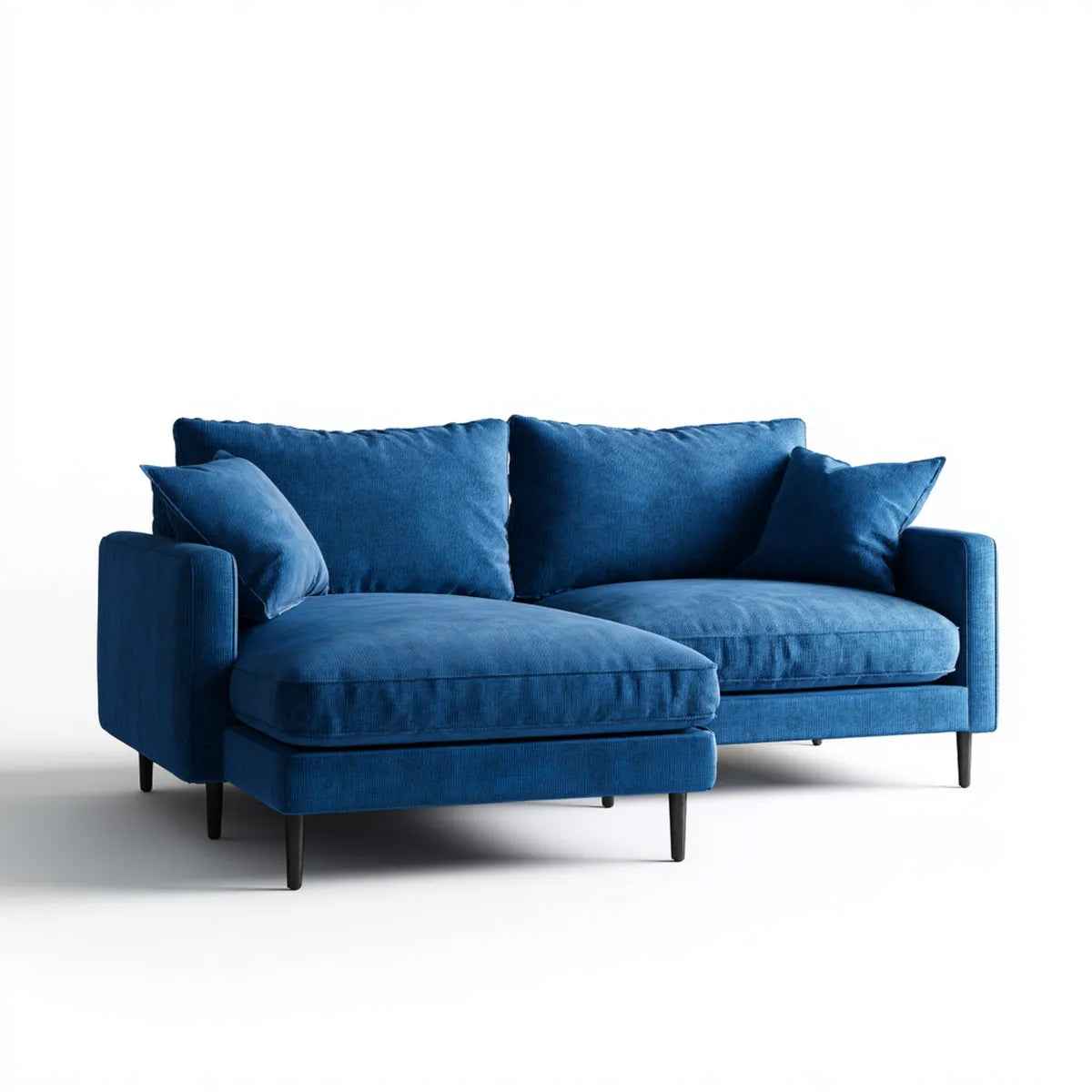 Sofa, 2-fotela narożna z rekamierem lewym niebieskim 210 x 145 x 85 cm poliestrowa tkanina z kordu