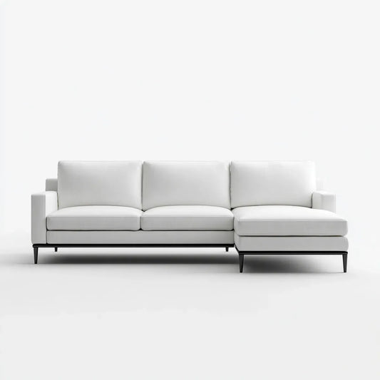 Sofa, Biała poliester narożna sofa z prawej szezlong 280 x 160 x 85 cm