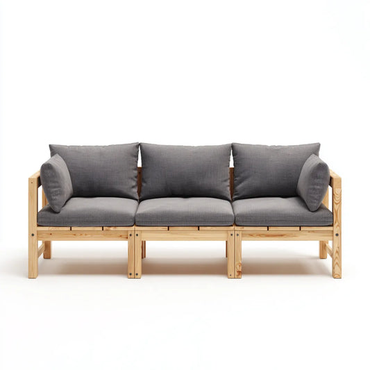 Sofa ogrodowa 3 fotele szare 180 x 65 x 70 cm w litym drewnie sosnowym
