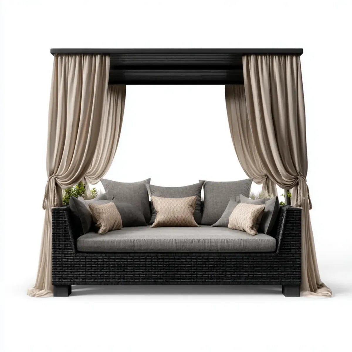 Sofa ogrodowa, Tafta ogrodowa z czarną i szarą taflą rattanową PE 220 x 120 x 210 cm