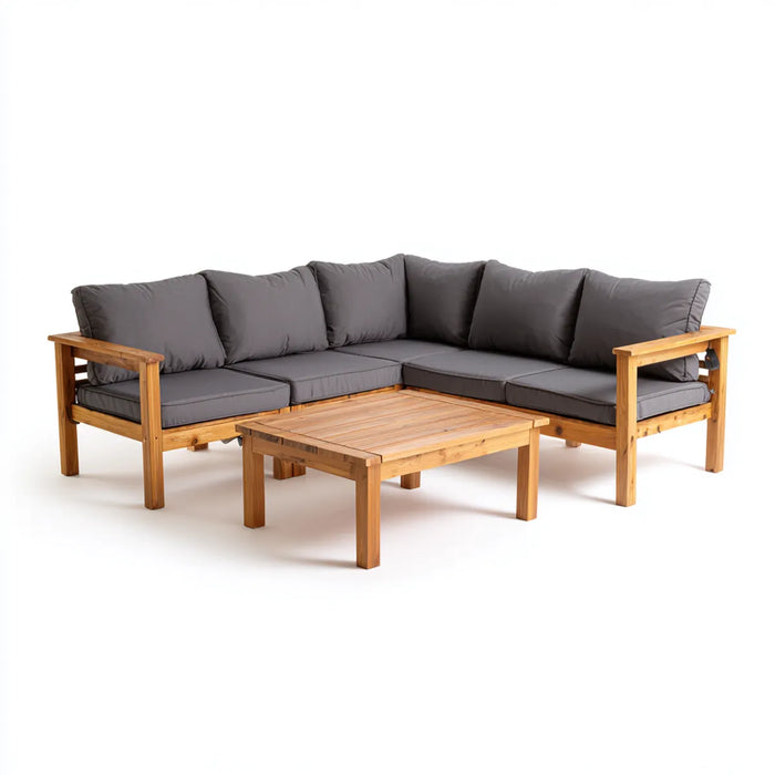 Sofa ogrodowa, Zestaw narożnik ogrodowy 2 kawałki brązowy i szary acacia lite drewno z tabeli 208 x 208 cm