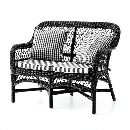 Sofa ogrodowa, Tafla ogrodowa 2 naturalne rattan czarne siedzenia z poduszek diamentowych 125 x 70 x 90 cm