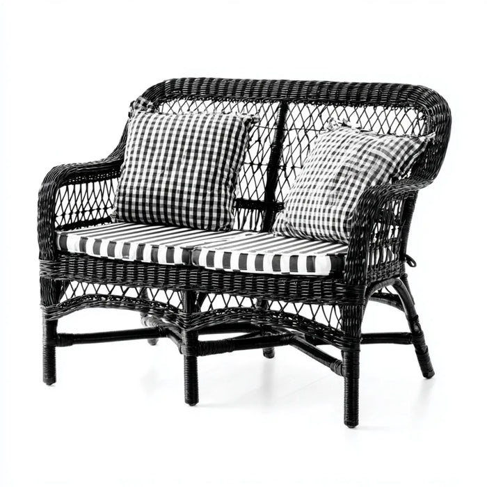 Sofa ogrodowa, Tafla ogrodowa 2 naturalne rattan czarne siedzenia z poduszek diamentowych 125 x 70 x 90 cm