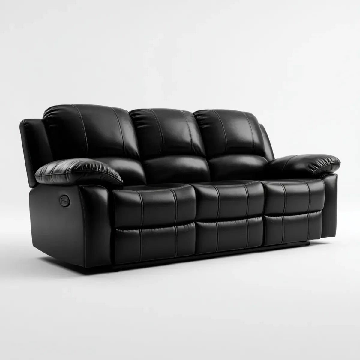 Sofa, 3-osobowa relaksująca sofa czarna ze skóry syntetycznej PU 210 x 95 x 100 cm