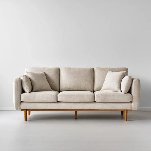 Sofa, 3 fotela rozkładana beżowa, 210 x 88 x 86 cm, w prostokątnym kształcie poliester