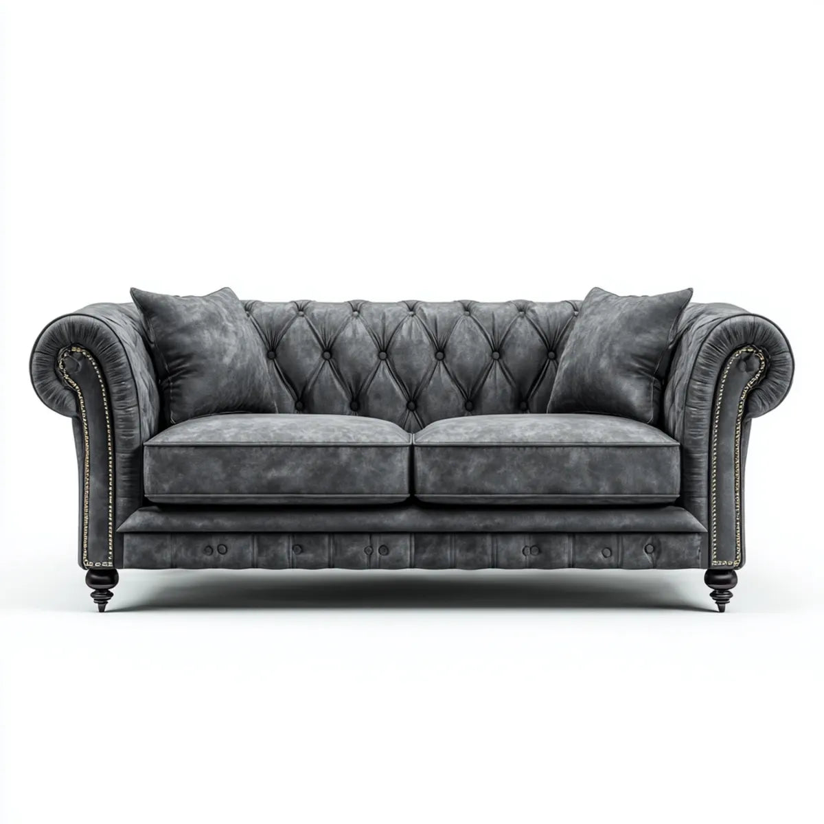 Sofa, Chesterfield 2 fotela szary antracyt 180 x 90 x 75 cm poliester aksamit szkło proste