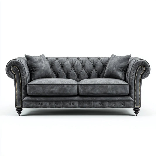 Sofa, Chesterfield 2 fotela szary antracyt 180 x 90 x 75 cm poliester aksamit szkło proste