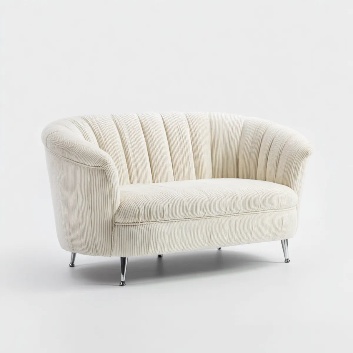 Sofa, 2 fotela z kremem w poliestrowym, żebrowanym aksamicie o okrągłym kształcie 150 x 82 x 78 cm